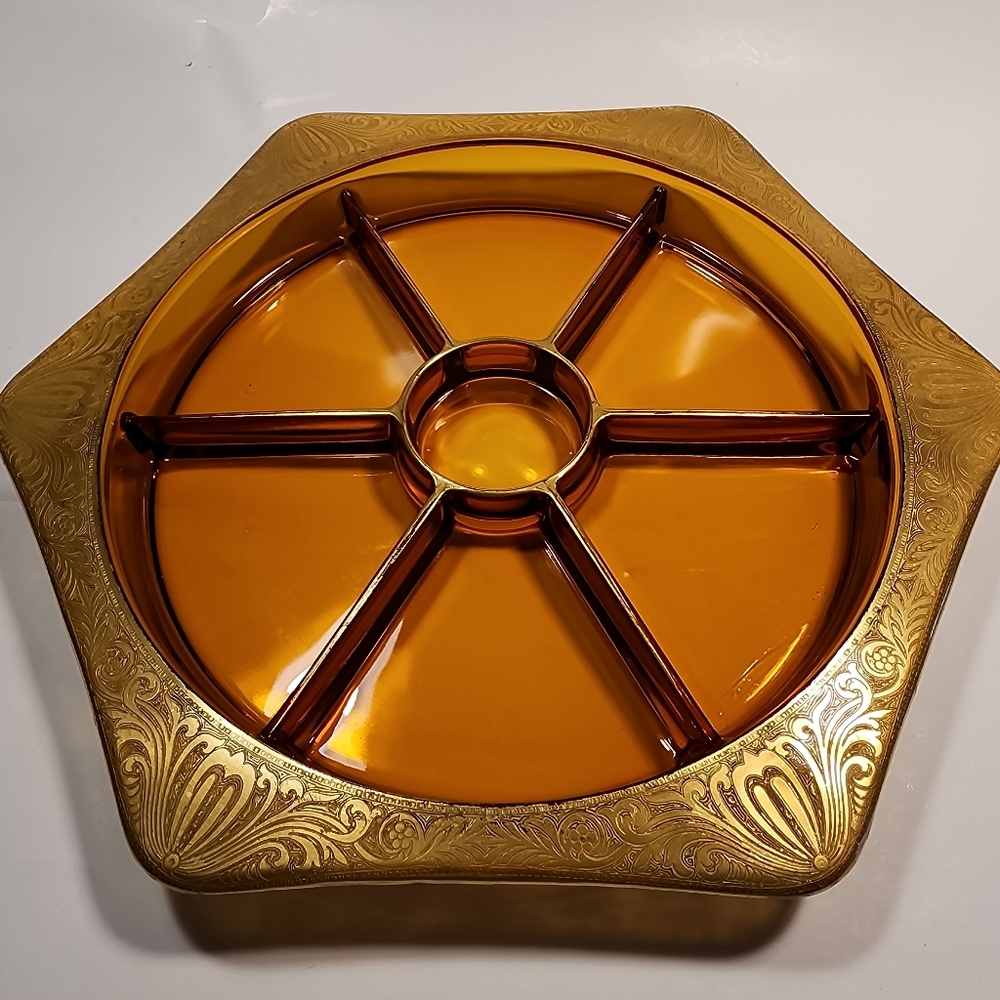 Vintage MCM 13" Amber Relish Tray